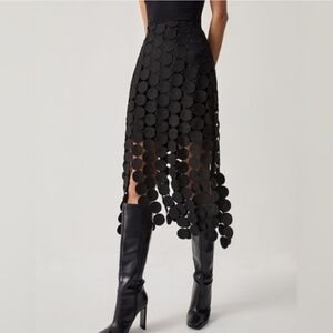 Commense Black 3D Disc Fringe Midi Skirt Large Textured Statement Party Skirt